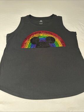 Disney Black Tank Top with Rainbow Sequin Mickey Design